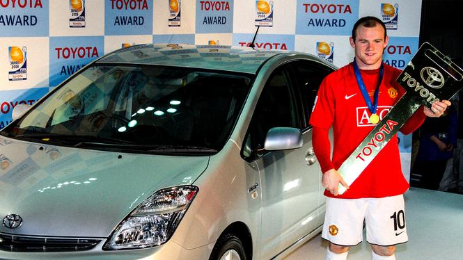 Wayne Rooney under klubblags-vm i Japan 2008. Han utsågs till turneringens spelare och vann en Toyota Prius hybridbil.