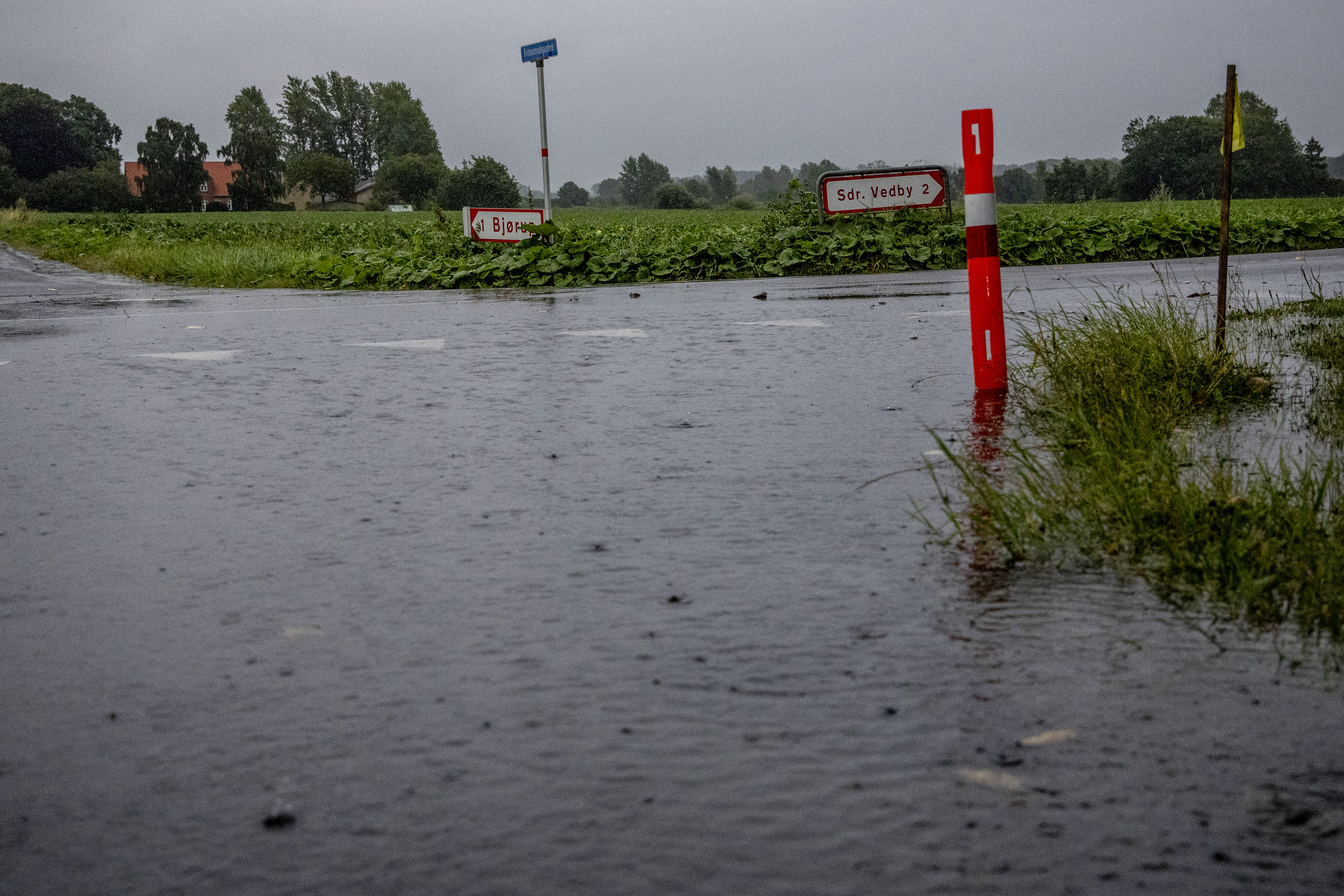 Översvämningar på ön Falster i södra Danmark under måndagen.