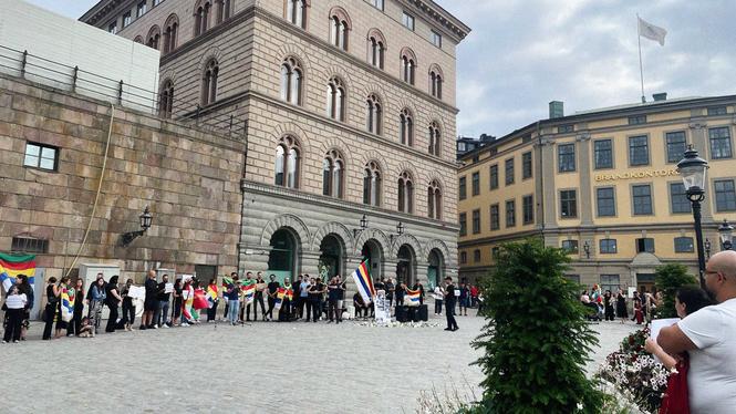 En demonstration för druserna i Suweida på Mynttorget, Stockholm, tidigare i veckan.