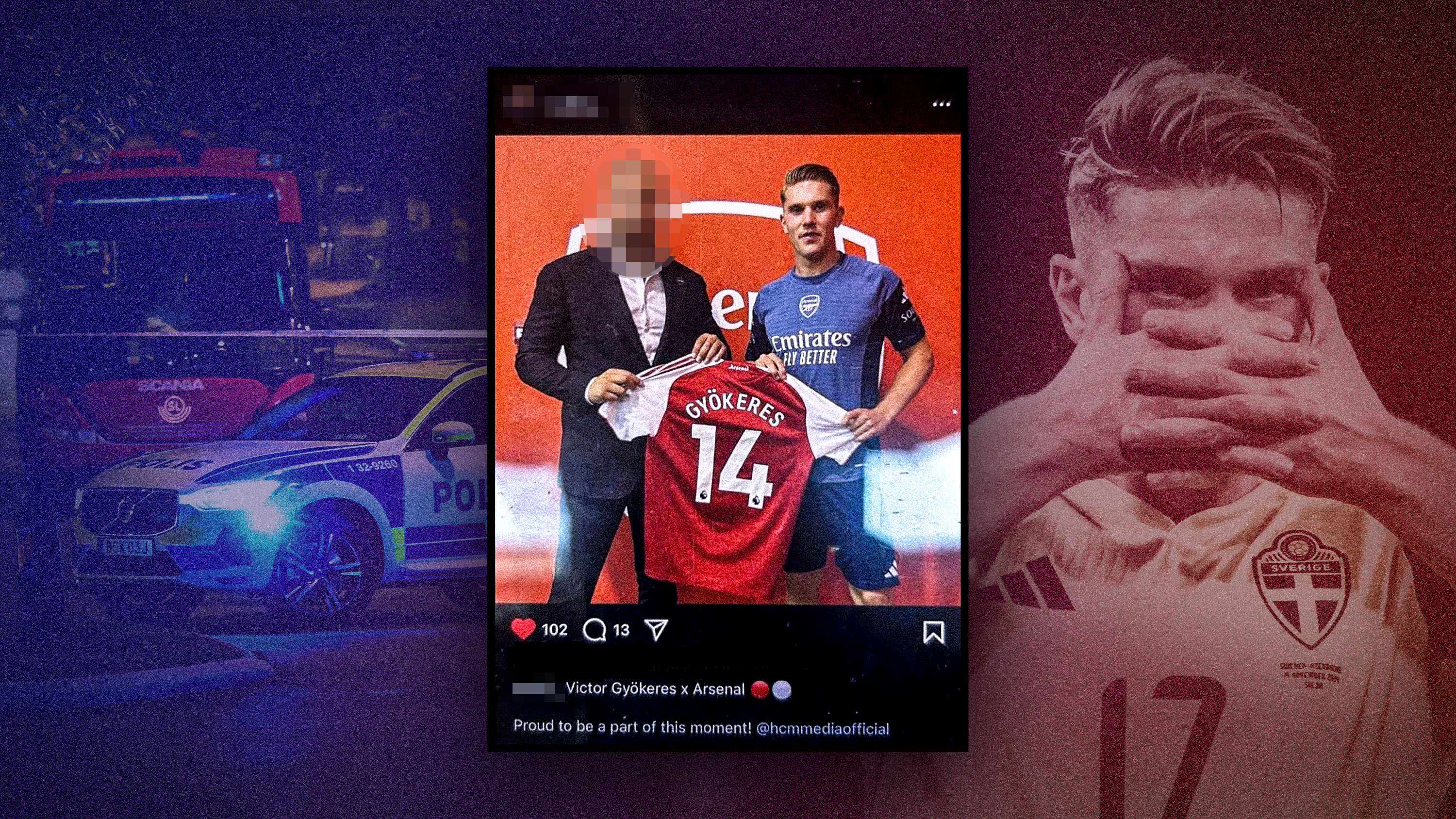 Den utpressade agenten bredvid Viktor Gyökeres. Bilden är tagen i samband med Viktor Gyökeres övergång till Arsenal.