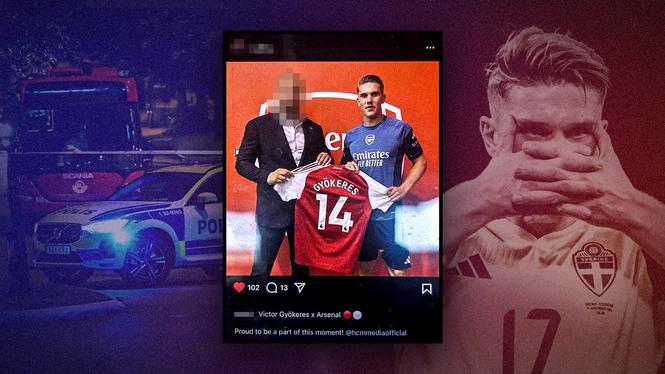 Den utpressade agenten bredvid Viktor Gyökeres. Bilden är tagen i samband med Viktor Gyökeres övergång till Arsenal.