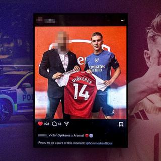 Den utpressade agenten bredvid Viktor Gyökeres. Bilden är tagen i samband med Viktor Gyökeres övergång till Arsenal.