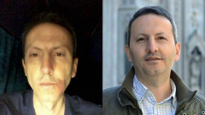 Till vänster en bild på Ahmadreza Djalali som smugglats ut från iranska Evinfängelset. Bilden till höger visar hur han såg ut innan fängslandet.