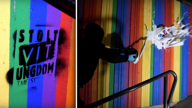 Regnbågstrappan i Falun vandaliserades av nazistiska NMR.