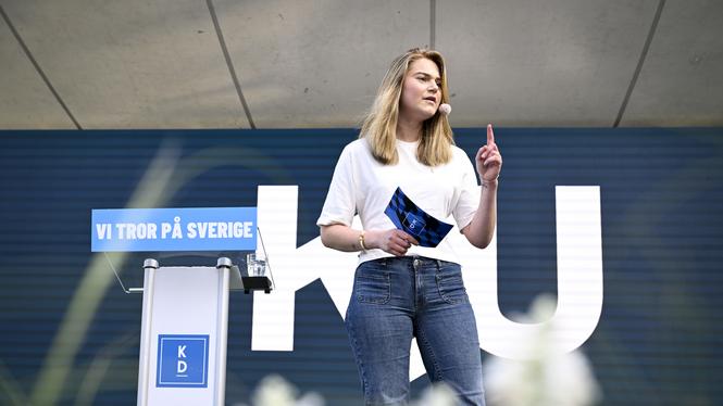 Louise Hammargren, förbundsordförande KDU håller tal under politikerveckan i Almedalen.