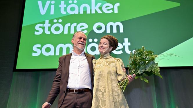 Miljöpartiets språkrör Daniel Helldén och Amanda Lind (MP) på Miljöpartiets kongress i Västerås.