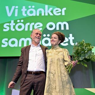 Miljöpartiets språkrör Daniel Helldén och Amanda Lind (MP) på Miljöpartiets kongress i Västerås.