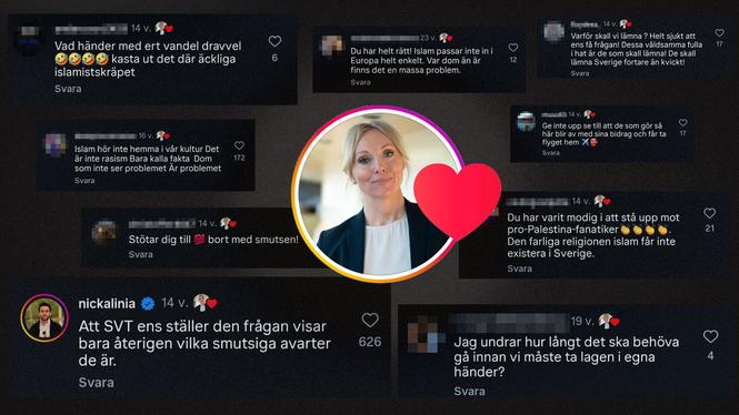 SD-toppen Jessica Stegrud har lajkat en rad antidemokratiska kommentarer i sitt egna kommentarsfält på instagram. Islamofobi, antisemitiska konstiparionsteorier och hat får ett hjärta av riksdagsledamoten, gång på gång.