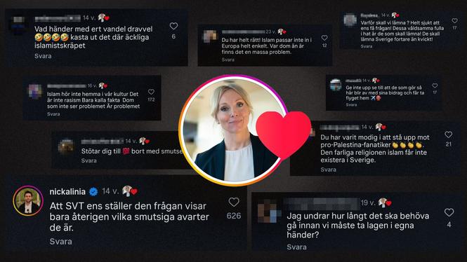 SD-toppen Jessica Stegrud har lajkat en rad antidemokratiska kommentarer i sitt egna kommentarsfält på instagram. Islamofobi, antisemitiska konstiparionsteorier och hat får ett hjärta av riksdagsledamoten, gång på gång.