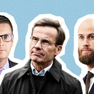 Moderaterna Mattias Karlsson (gruppledare), Ulf Kristersson (partiledare) och Carl-Oskar Bohlin (minister för civilt försvar).