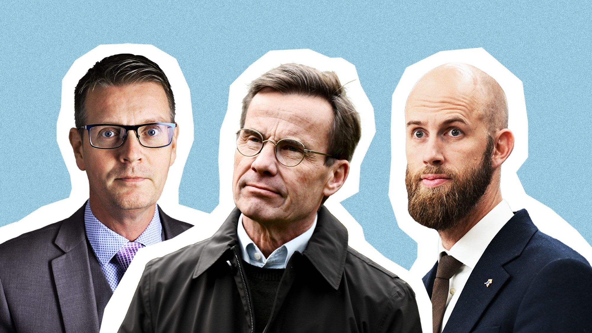 Moderaterna Mattias Karlsson (gruppledare), Ulf Kristersson (partiledare) och Carl-Oskar Bohlin (minister för civilt försvar).