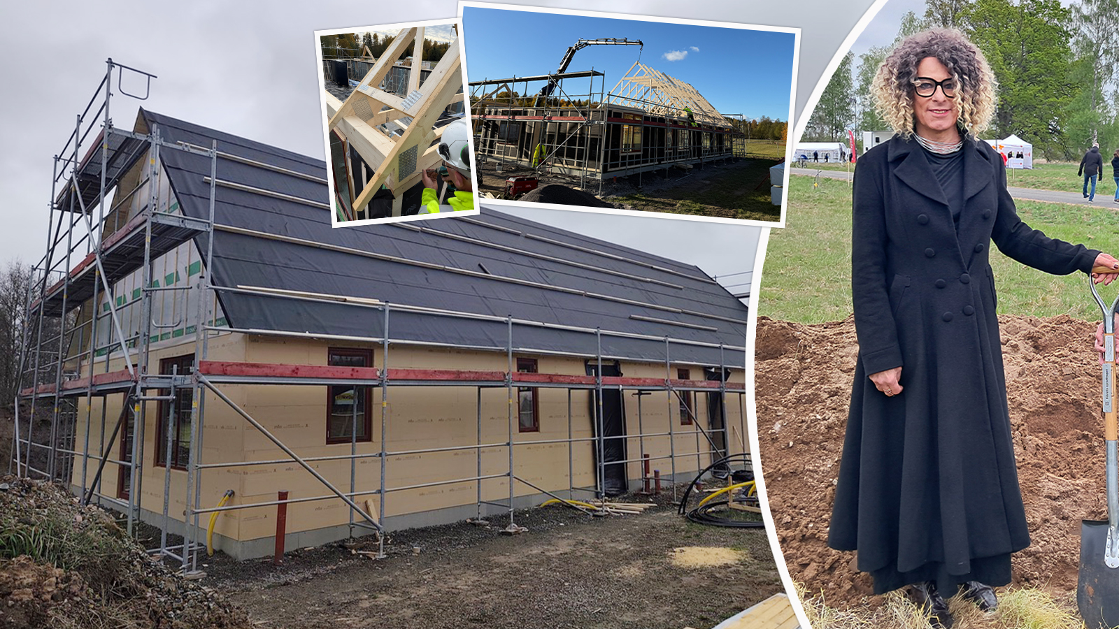 I våras tog ETC Byggs grundare Johan Jenny Ehrenberg det första symboliska spadtaget. Att bygga upp första parhuset har därefter gått fort. Nu tas ett steg i taget för att bygga klart huset, med träfasad och integrerat solcellstak.