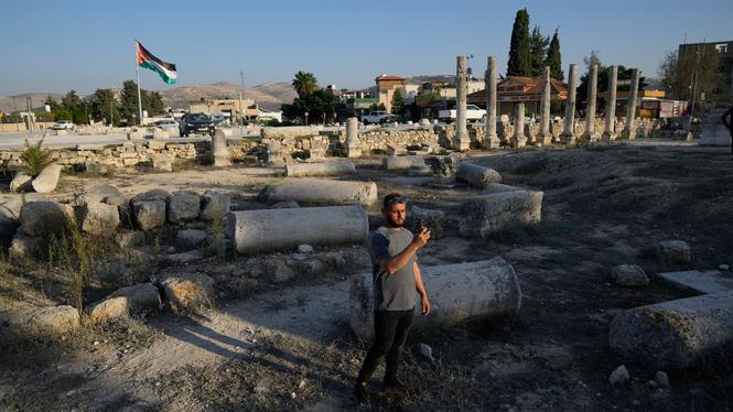 Romerskt fornminne i Sebastia, Palestina.