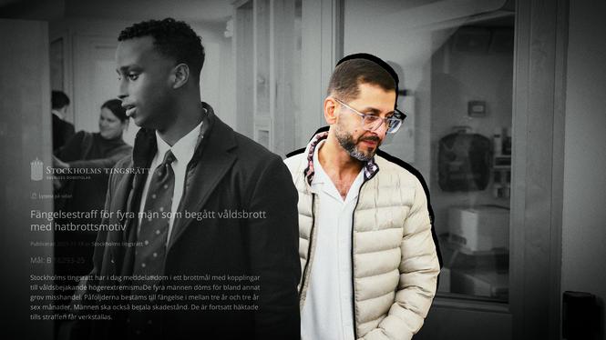 Målsägarbiträdet Elias Bulale Qodah och Mohammad Aluaudt Allah i samband med rättegången mot de fyra män från nazistiska Aktivklubb som i våras misshandlade tre män med utländsk ursprung, däribland Mohammad.