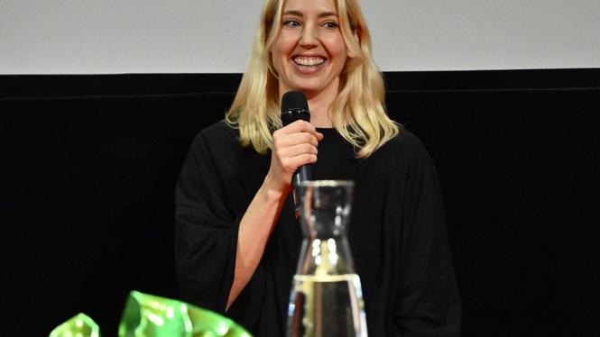 Veronica Maggio på plats i Filmhuset efter att ha nominerats till priset för bästa kvinnliga huvudroll för rollen som Elle i "Sju Steg" och för bästa manus för samma film.