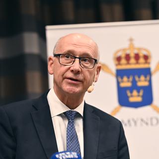 Överåklagare Lennart Guné under en pressträff om beslut i överprövningsärende i Palmeutredningen.