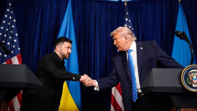 Ukrainas och USA:s presidenter vid söndagens möte i USA.