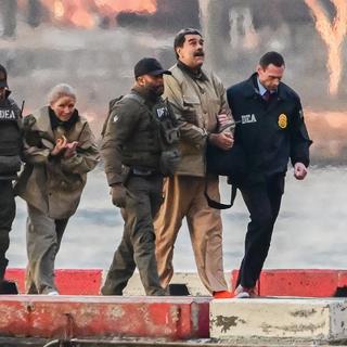  Nicolás Maduro och hans fru Cilia Flores förs med handfängsel till domstolen i New York. 