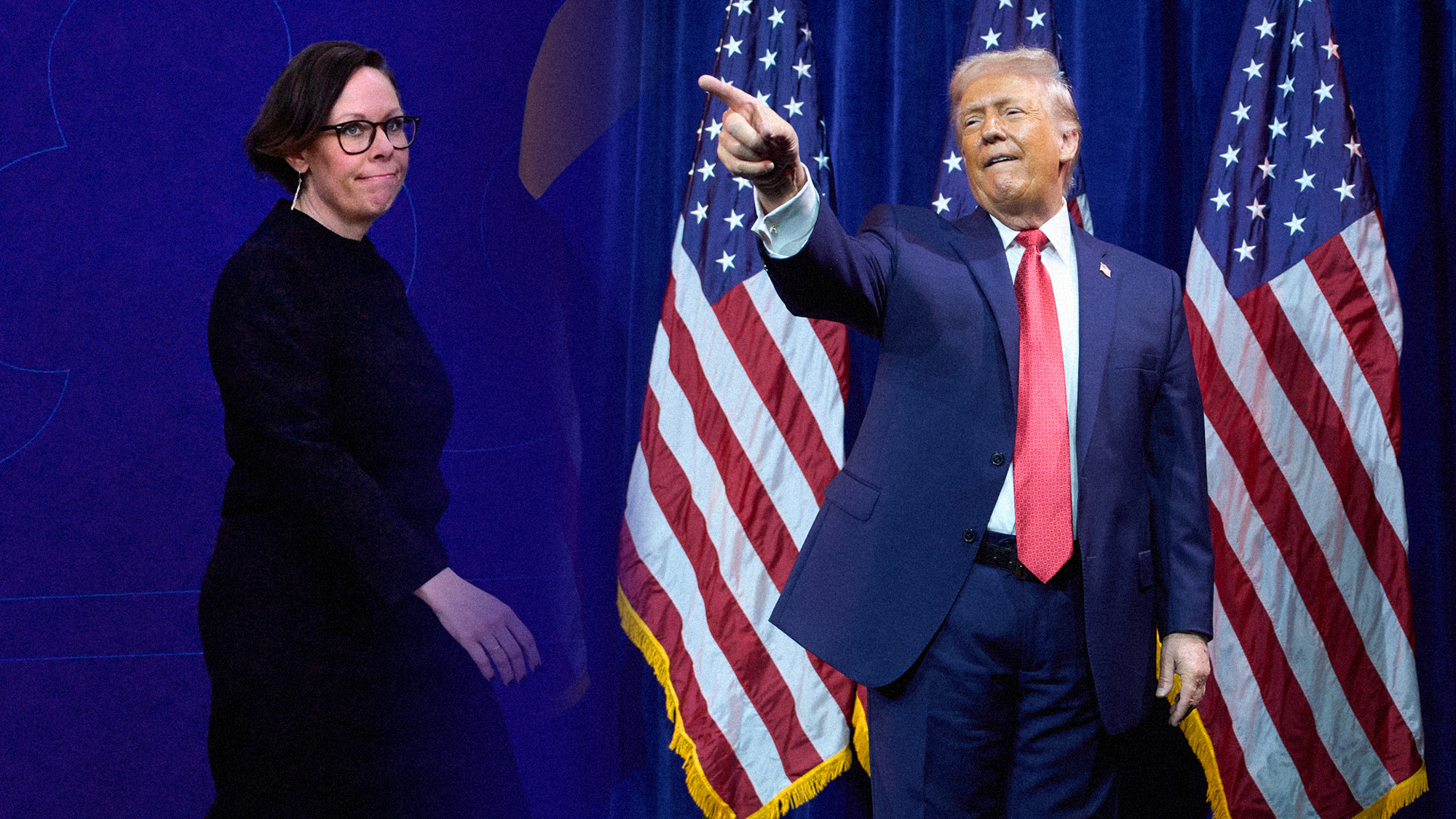 Sveriges utrikesminister Maria Malmer Stenergard (M) och USA:s president Donald Trump.