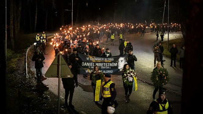 NMR-mannen deltog i organisationens marsch i Salem, Stockholm, i december 2025.