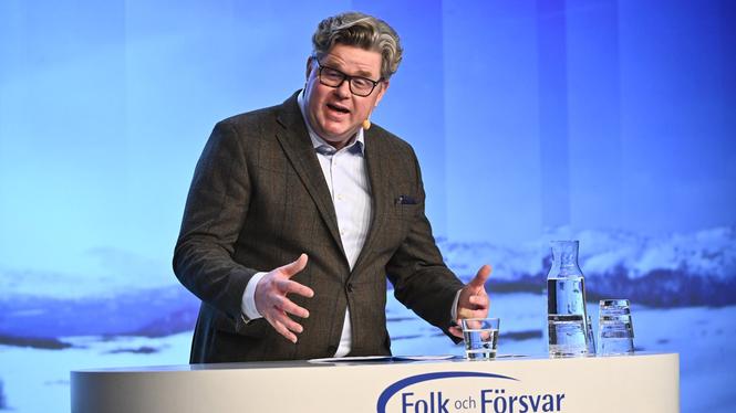 Justitieminister Gunnar Strömmer (M) håller tal under Folk och Försvars Rikskonferens på Högfjällshotellet i Sälen.