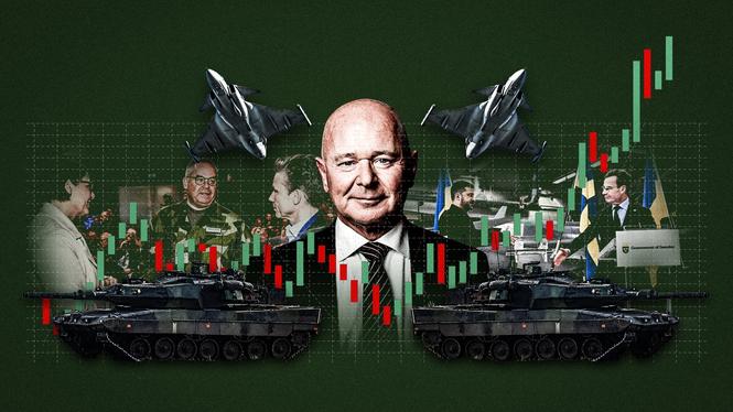 Saabs vd Micael Johansson (mitten), en av de stora vinnarna på den militära upprustningen.