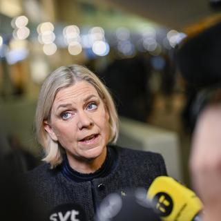 Socialdemokraternas partiledare Magdalena Andersson inför onsdagskvällens partiledardebatt i riksdagen.