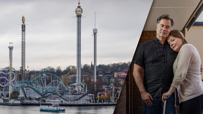 Karin och Mikael Elmegard överlevde olyckan i Jetline på Gröna Lund. Karin fick länge stödja sig på käpp efter att ha brutit båda benen i olyckan.