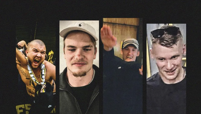 De fyra dömda: Joey Greven, Olof Pantzar, en heilande Oliver Sima Petrell samt Casper Englund. Samtliga tillhör Aktivklubb Sverige, det våldsamma nazistiska nätverk som migrationsminister Forssells son avslöjats som medlem i. 
