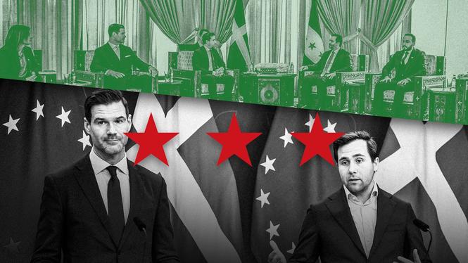 Migrationsminister Johan Forssell och biståndsminister Benjamin Dousa mötte Syriens utrikesminister Asaad al-Shaibani i november 2025. al-Shaibani har ett förflutet i syriska al-Qaida och HTS.