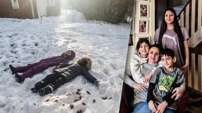 Khanim med sina barn i Småland efter att de återvänt från Azerbajdzjan.