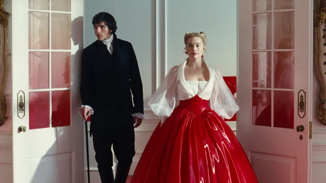 Jacob Elordi, som Heathcliff, och Margot Robbie som Catherine.