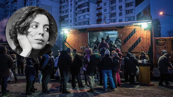 När elen är utslagen så delar Ukrainska krigsveteraner ut varma mål mat till hungria Kievbor.