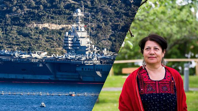 Det största amerikanska hangarfartyget, USS Gerald R Ford, har här stannat till i Grekland på sin väg mot Iran. Det potentiella amerikanska ingripandet sprider nu skräck, säger svenskiraniern Leila Qaraee.