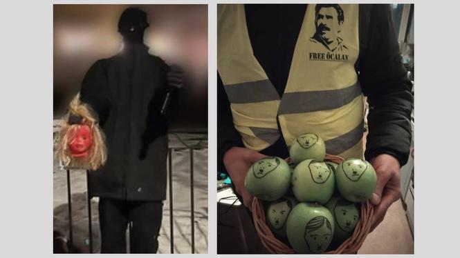 Hitleräpplen och ett avhugget dockhuvud placerades utanför ministrars bostäder.