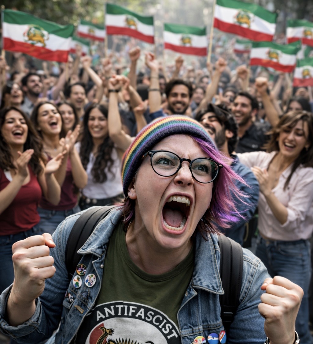 Så här ser svenska vänsterprofiler ut när vill skydda Irans mullor, hävdar Henrik Jönsson/AI.