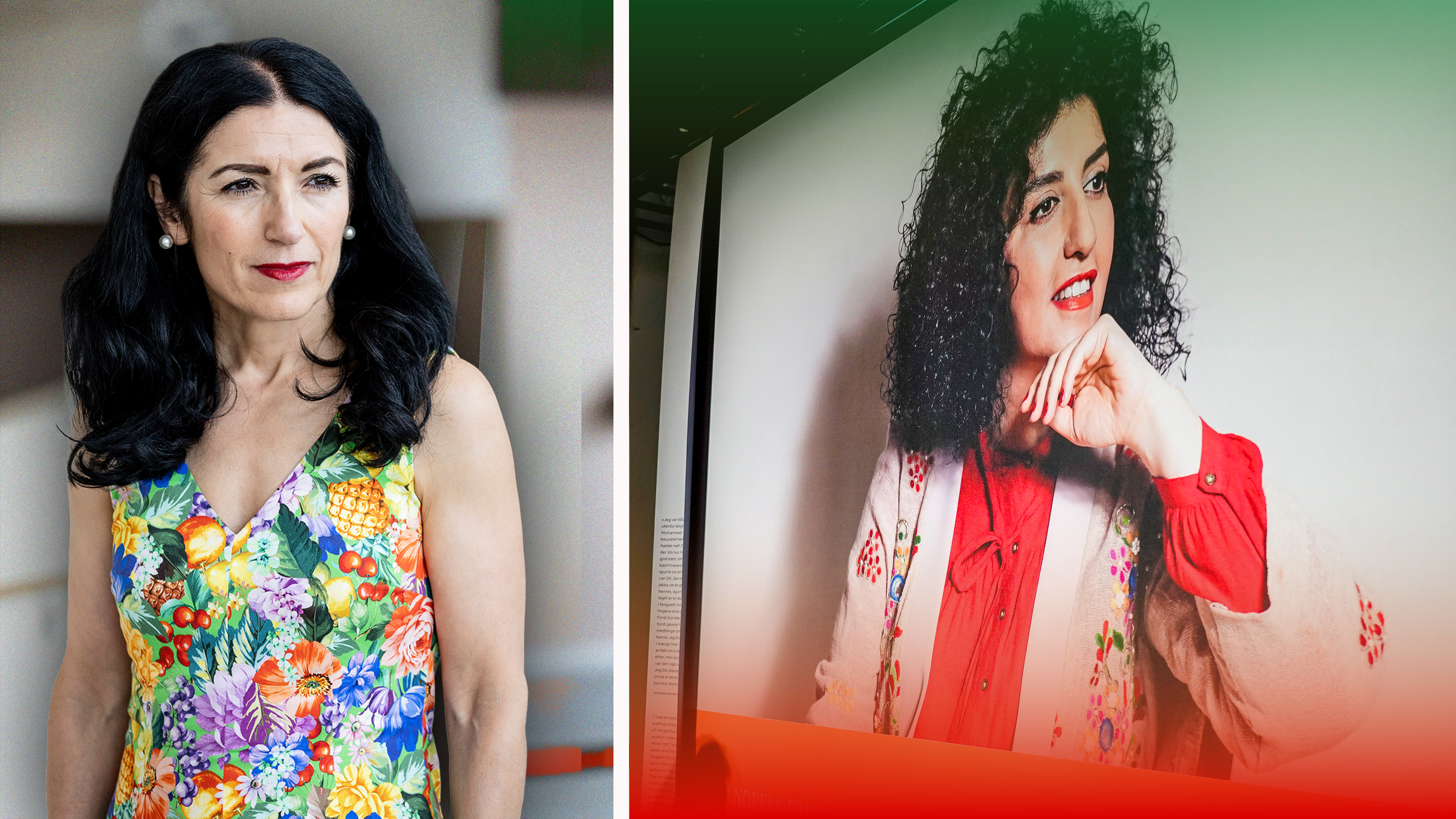 Till vänster: Amineh Kakabaveh, höger: den fängslade nobelpristagaren Narges Mohammadi.