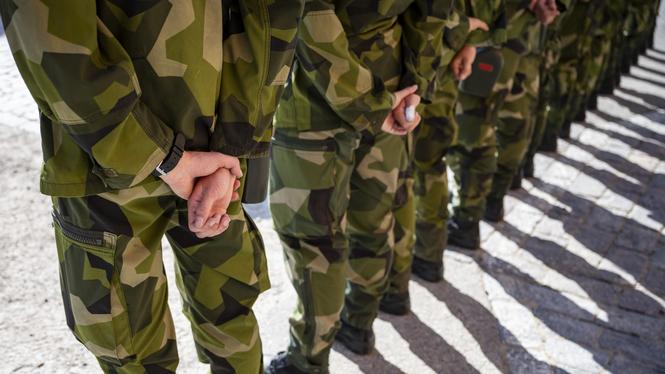 Värnpliktiga i samband med en övning 2024.