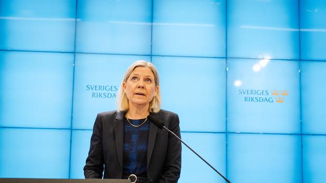 Magdalena Andersson (S), partiledare på pressträff i riksdagen under onsdagen. 