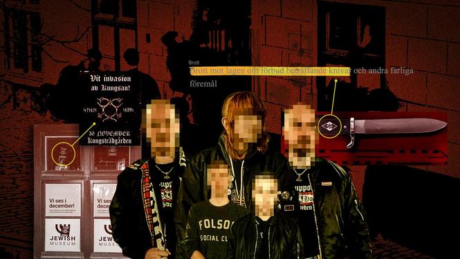 Fem män och en kvinna täckte Judiska museets fönster med klistermärken från nazigänget Sthlm skins. Idag börjar rättegången mot de unga skinnskallarna.