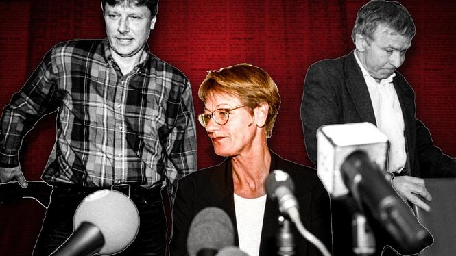 Lars Ohly, Gudrun Schyman och Johan Lönnroth på pressträff 1999.