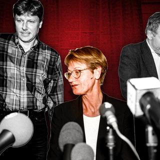 Lars Ohly, Gudrun Schyman och Johan Lönnroth på pressträff 1999.