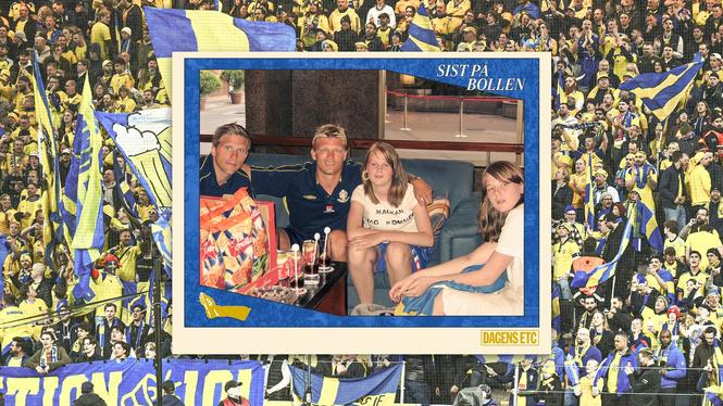 Hanna och Ida Petersen med Anders Svensson och Marcus Allbäck efter den stora grillchipsleveransen under EM 2004.